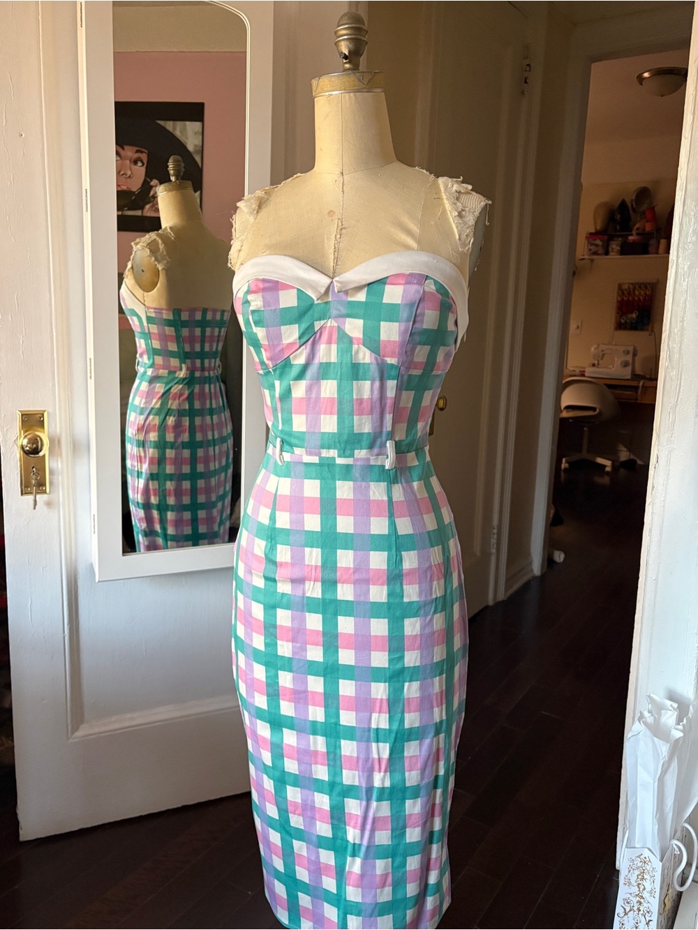 Rockabilly Retro inspired checkered wiggle dress